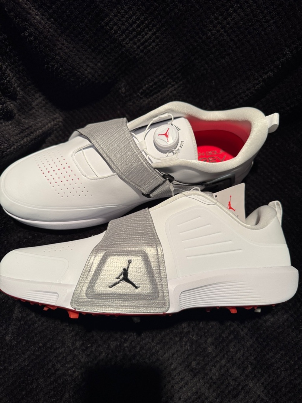 Jordan Men's White and Silver Golf Shoes with Red Lining